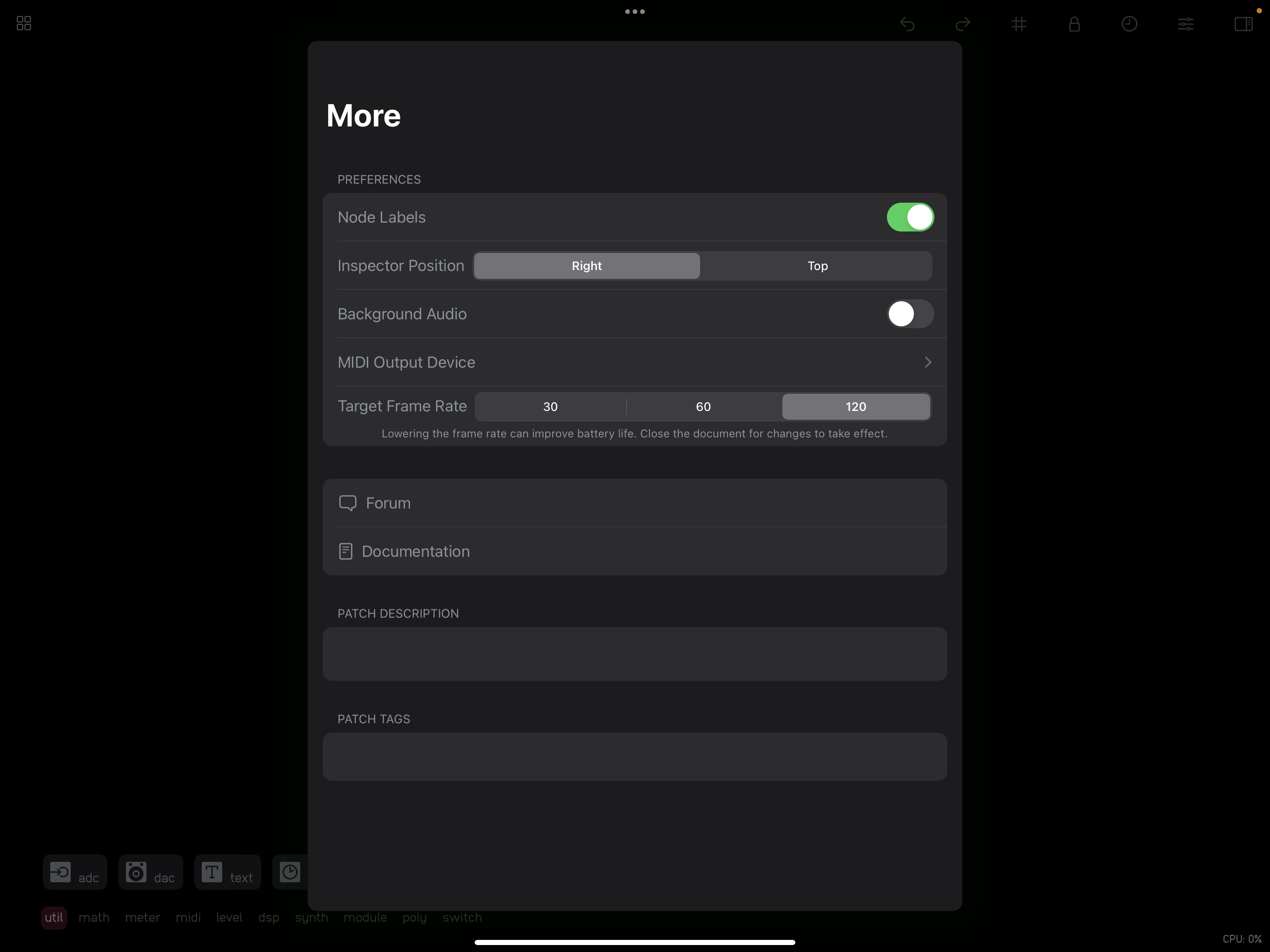 The more options window